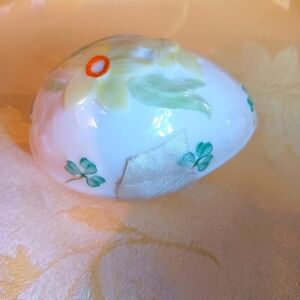 Vintage Belleek Floral Egg shape Trinket Green Stamp mark